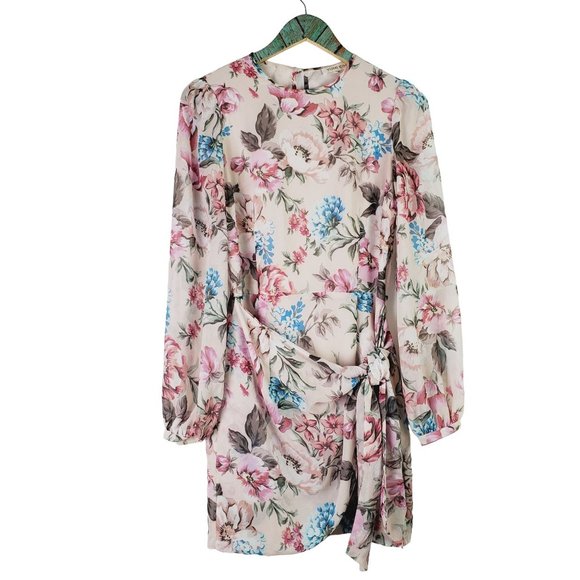 Yumi Kim Tie Me Over Dress, Pink Floral, Faux Wrap Skirt, Sz XS - Picture 3 of 13